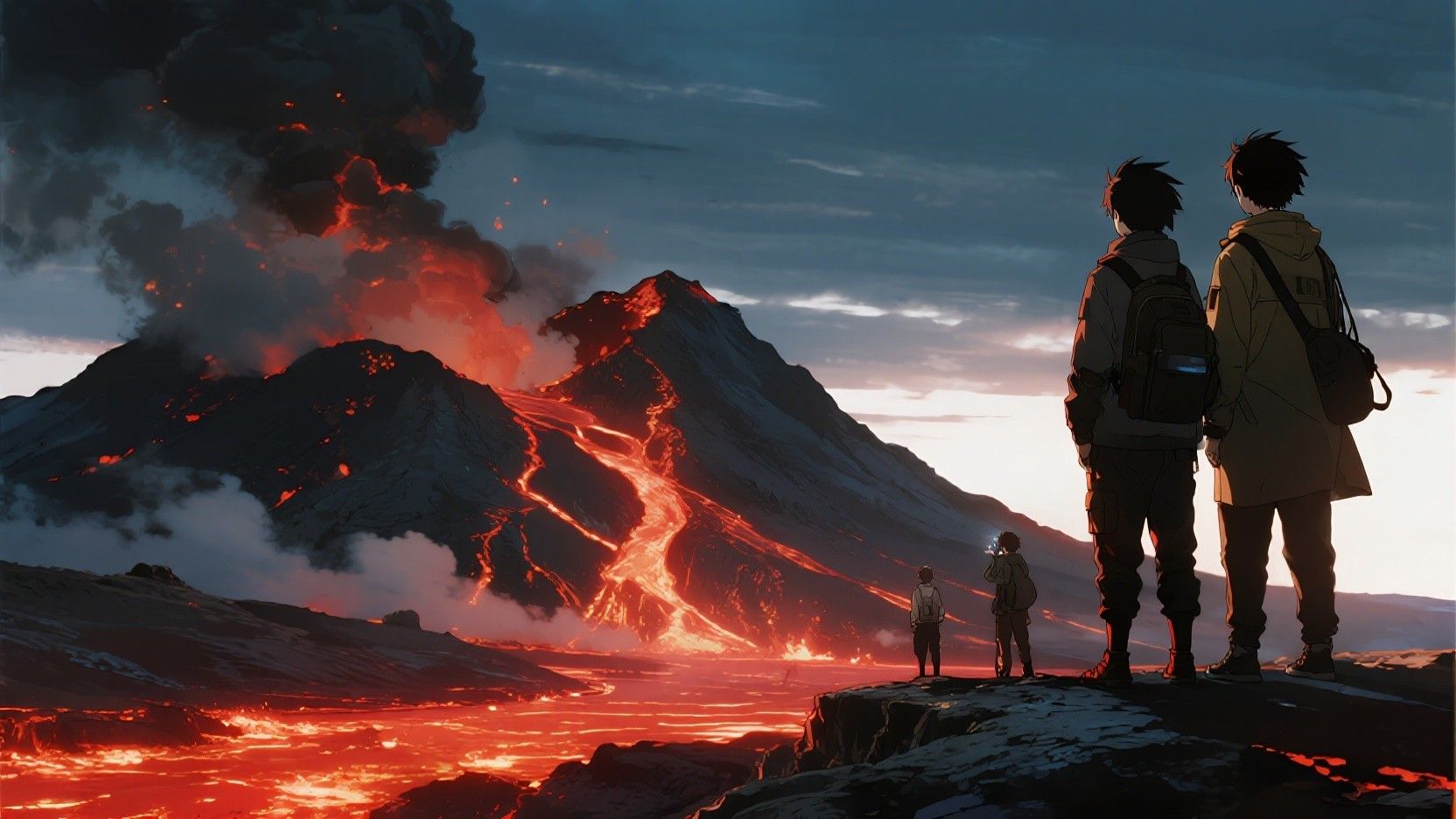 1664x936 Free Fiery Lava Corridor Image, Volcanic, Anime