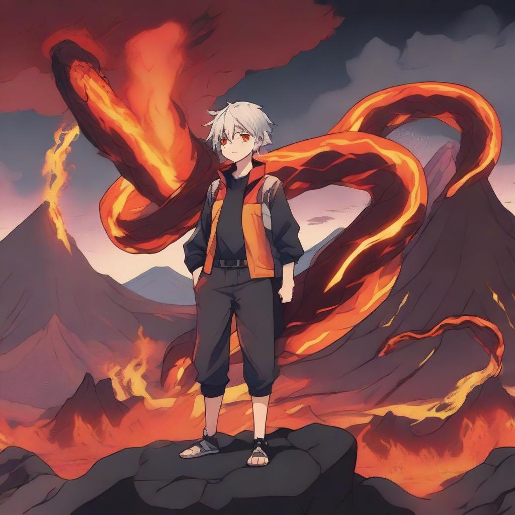 1024x1024 Epic Anime Boy with Lava Snake: Unleash Your Imagination