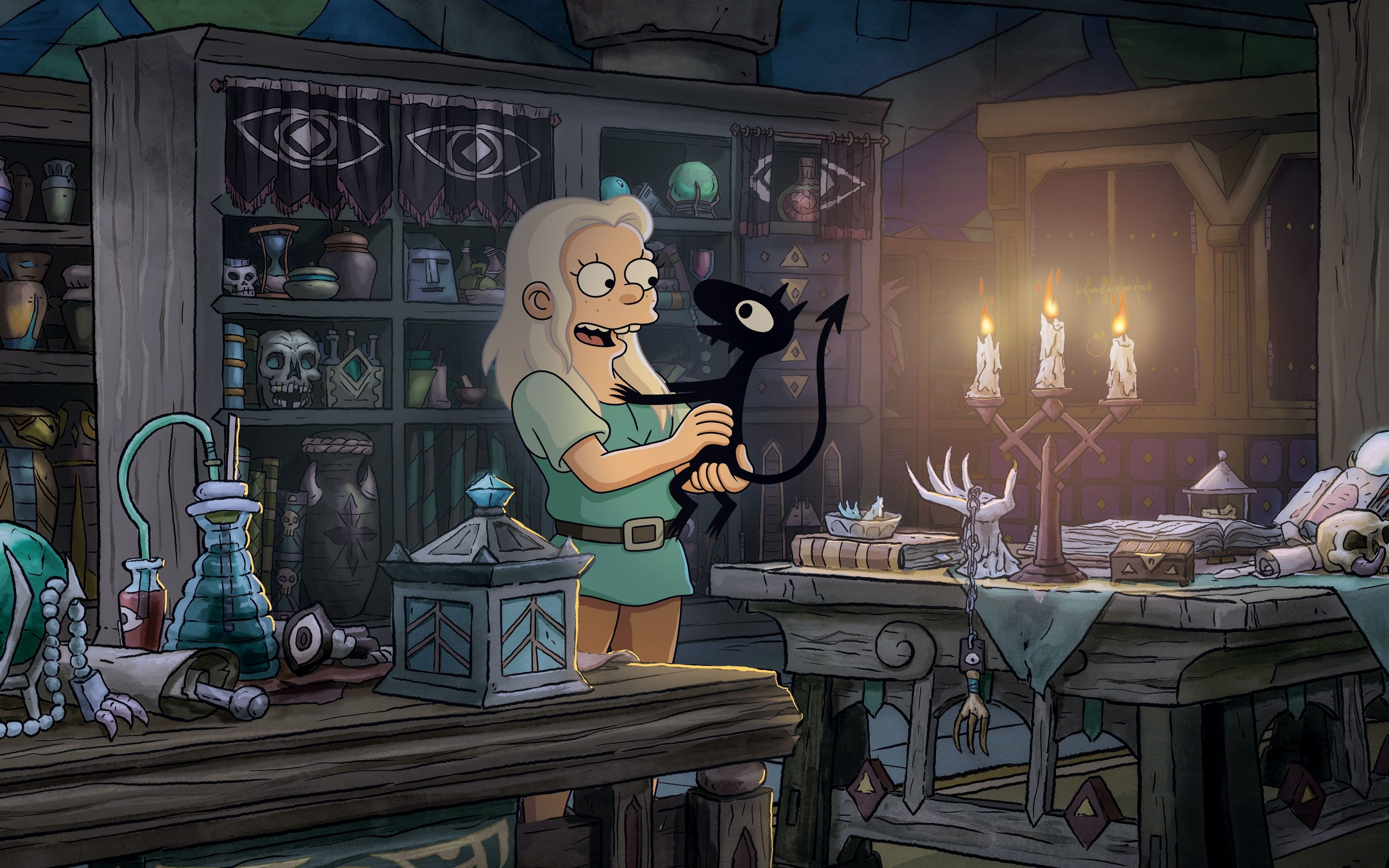 3840x2400 Download Bean (Disenchantment) Luci (Disenchantment) TV Show Disenchantment 4k Ultra HD Wallpaperx2400