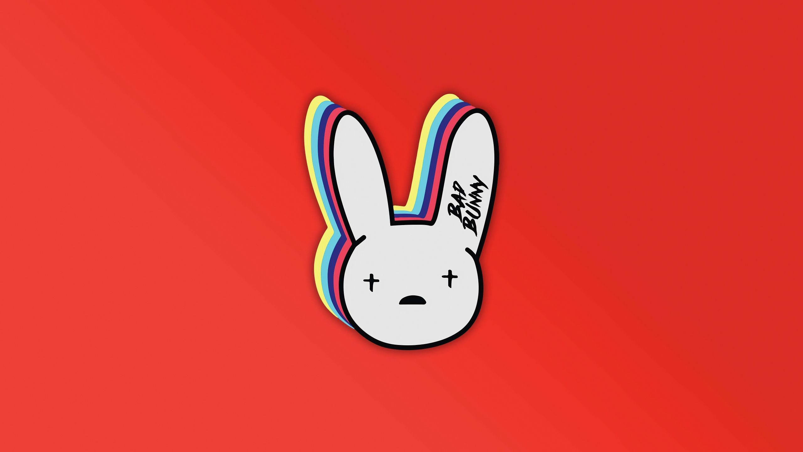 2560x1440 Bad Bunny Wallpaper 4K, Logo, Cartoon, Orange background