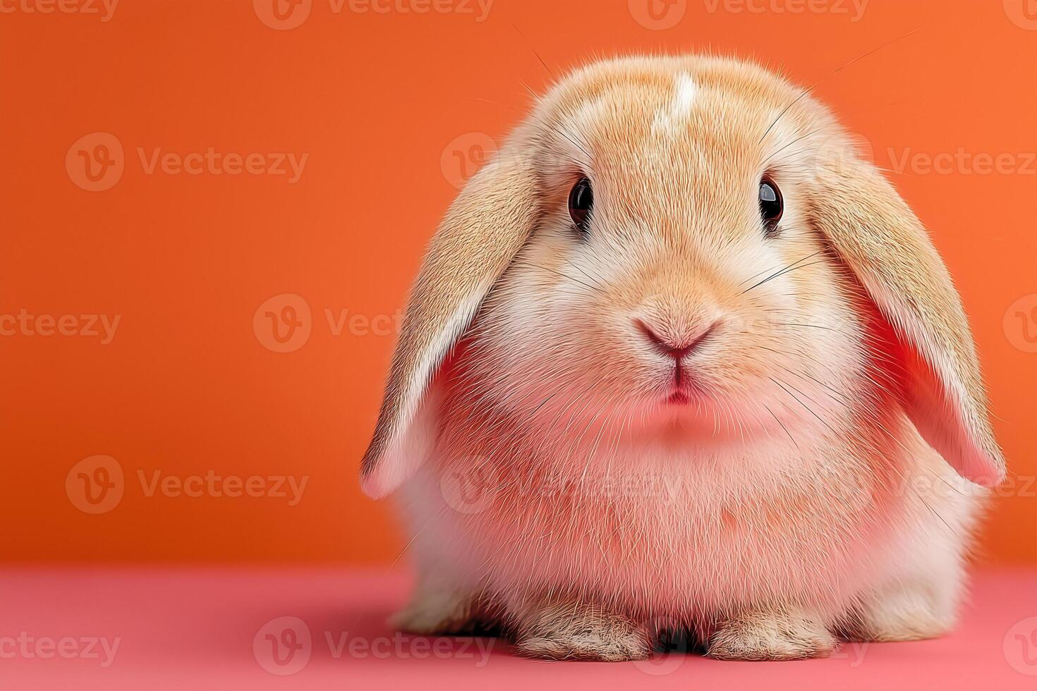 1470x980 Cute Bunny Sitting On Pastel Background. Adorable Lop Eared Bunny Portrait On Orange Background