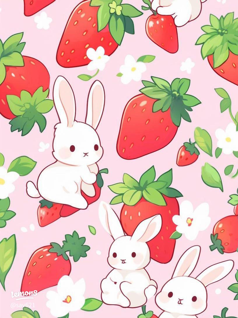 816x1090 My Favorite Cute Kawaii Bunny Wallpaper: Pink & Strawberry Aesthetics!