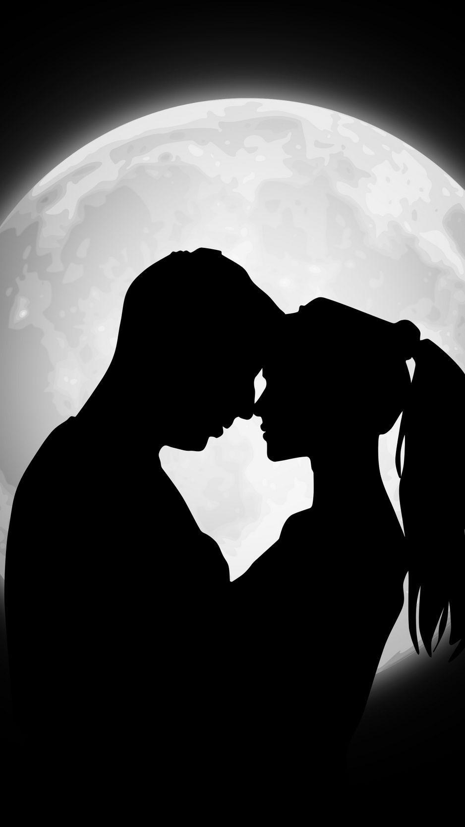938x1668 Download wallpaper 938x1668 couple, silhouettes, moon, love iphone