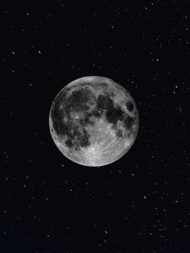 768x1024 Moon Wallpaper 4K, Starry sky, Night