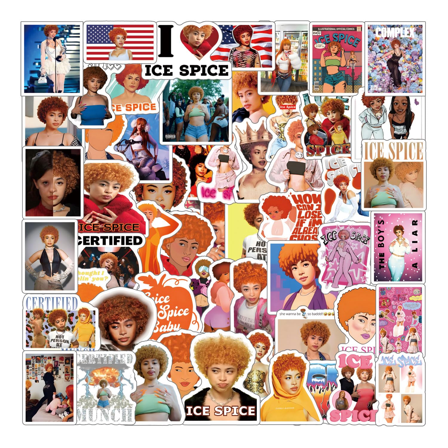 1500x1500 Huaiyuan 62Pcs Ice Spice Stickers Pack, Aesthetic Vinyl Waterproof Sticker Decals for Water Bottle, Laptop, Phone, Scrapbooking, Journaling Gifts for Adults Teens Kids for Party Supply Favor Decor : Amazon.ae: Computers