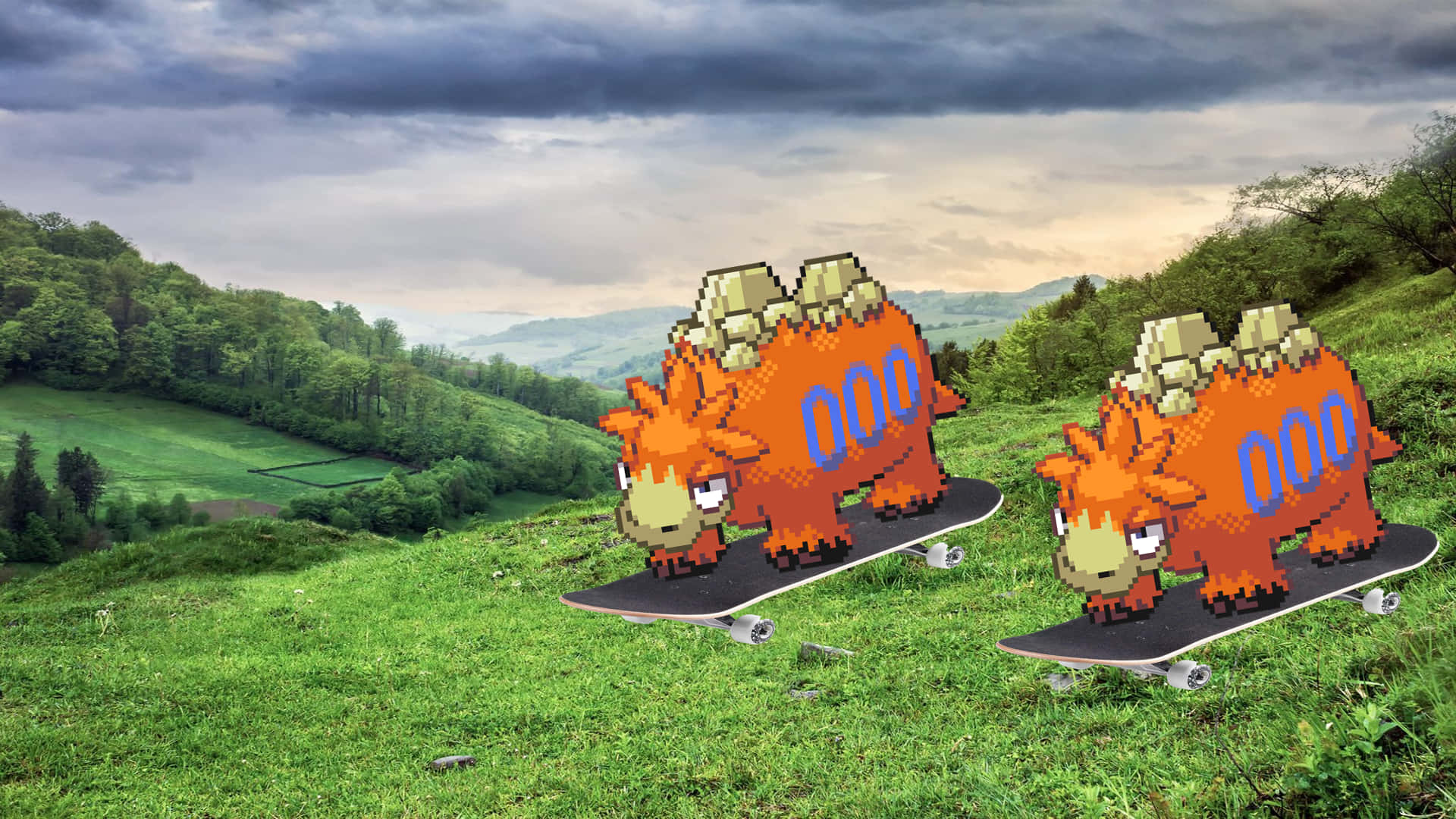 1920x1080 Download Two Camerupt Pokemon On Skateboards Wallpaper