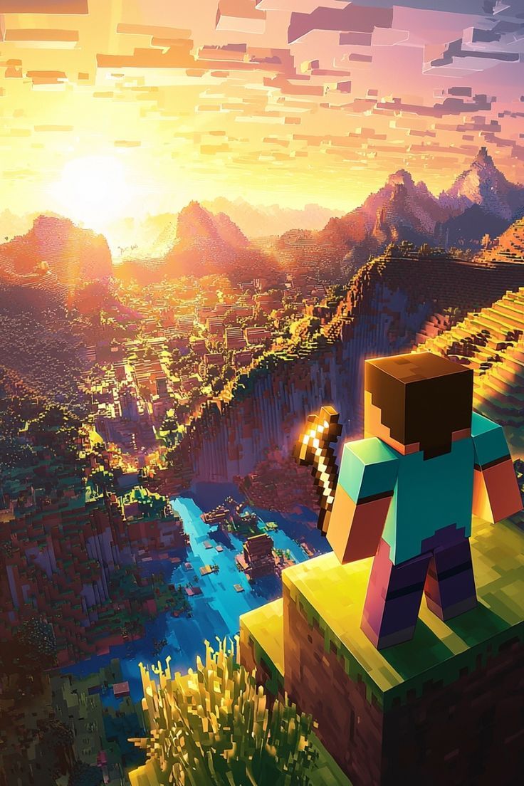 736x1104 Epic Minecraft Sunset View from the Peak