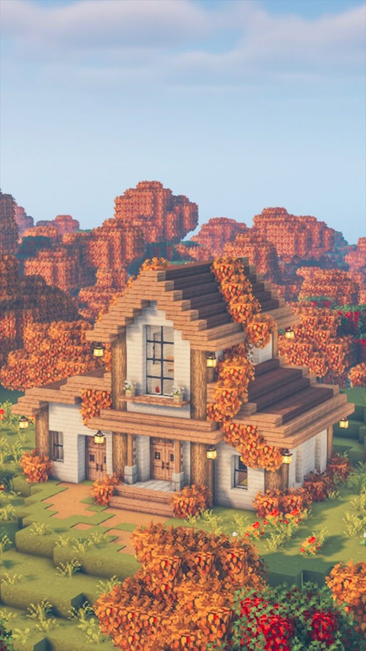736x1308 Minecraft. How to build a Autumn House