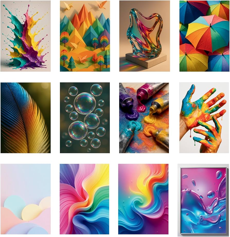 894x920 Imaginoz Colorful Abstract Poster Set of 12 (A4 Size). Premium 300 GSM Glossy Prints. Vibrant Aesthetic Wall Art for Home, Bedroom, Office & Café