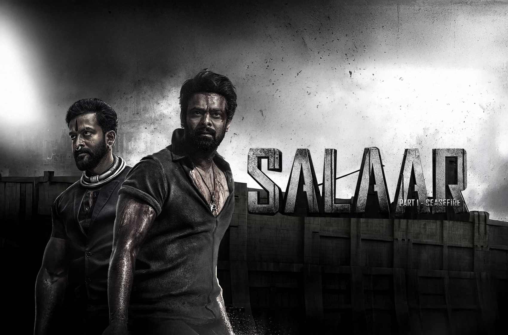 1700x1120 Salaar CeaseFire Telugu. Prabhas, Prashanth, Prithviraj, Shruthi, Vijay Kiragandur. Hombale