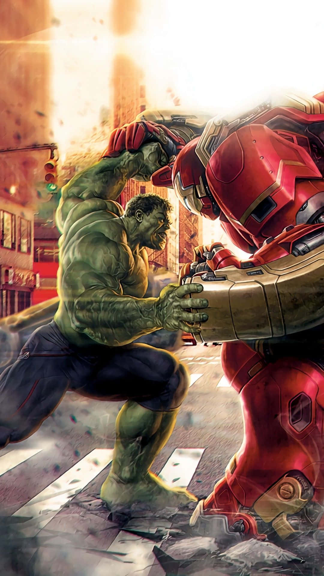 1080x1920 Download Iron Man And Hulk Face Off In Fierce Battle Wallpaper