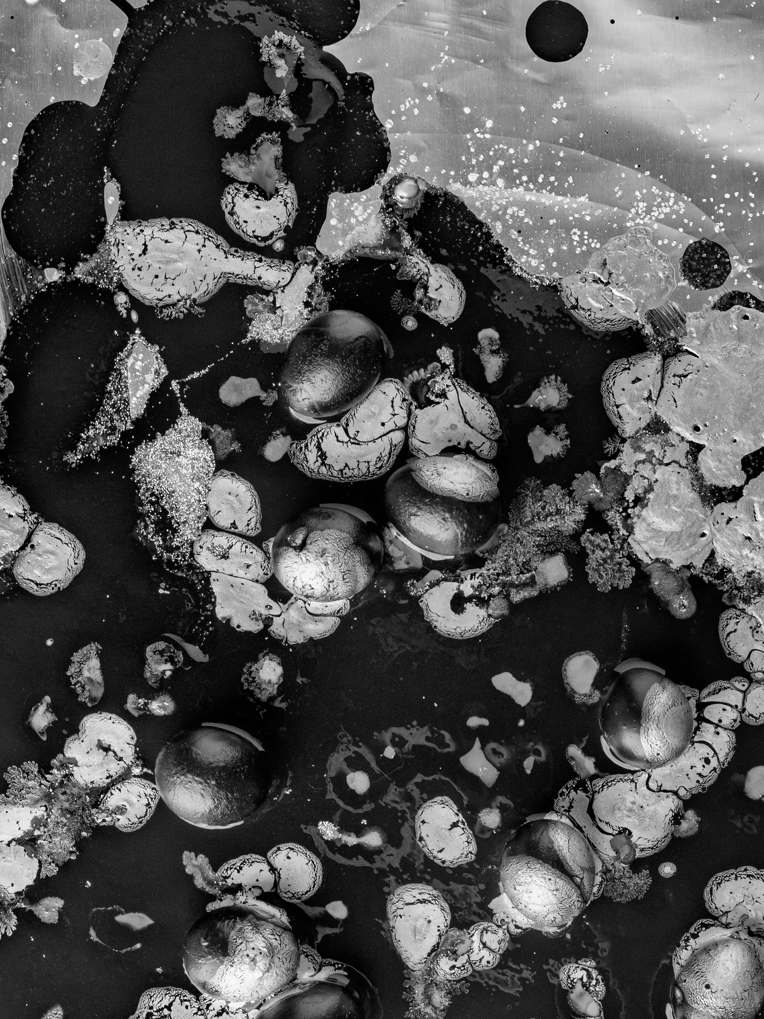 3000x4000 Abstract art of speckled bubbles and dark shapes. photo