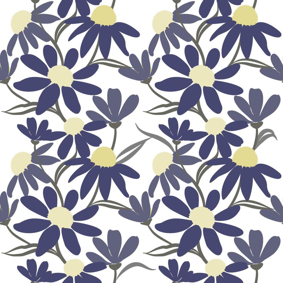 980x980 Hand drawn purple and yellow daisy petal flower blossom seamless pattern, abstract floral drawing on white background for Clothing fashion textiles printing, wallpaper and wrapping