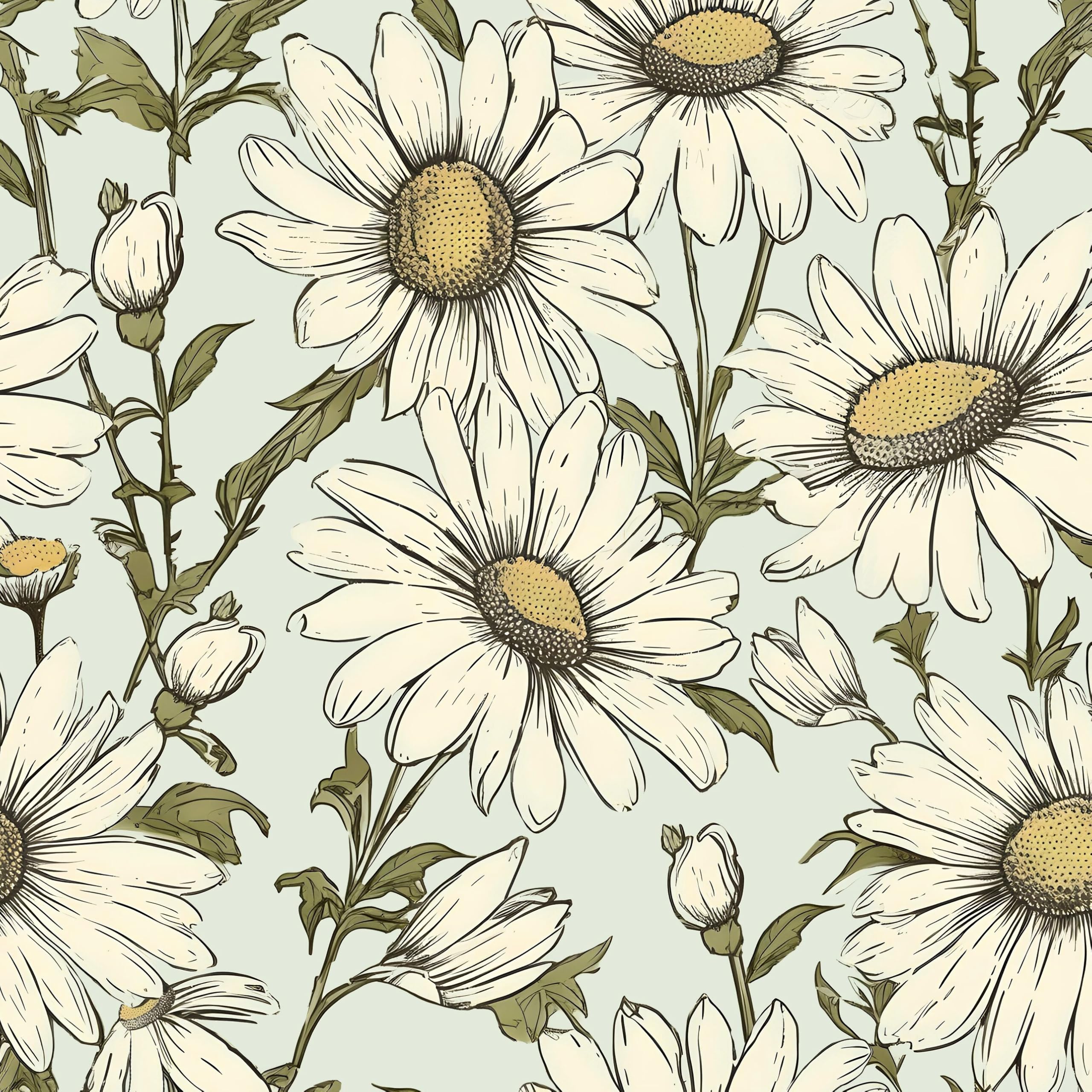 2560x2560 HENNOR Boho Wallpaper Peel and Stick Daisy Floral Wallpaper 17.5in x32.8ft Vintage Leaf Contact Paper Vinyl Self Adhesive Removable Modern Floral Wall Paper for Bedroom Walls Cabinet Drawer