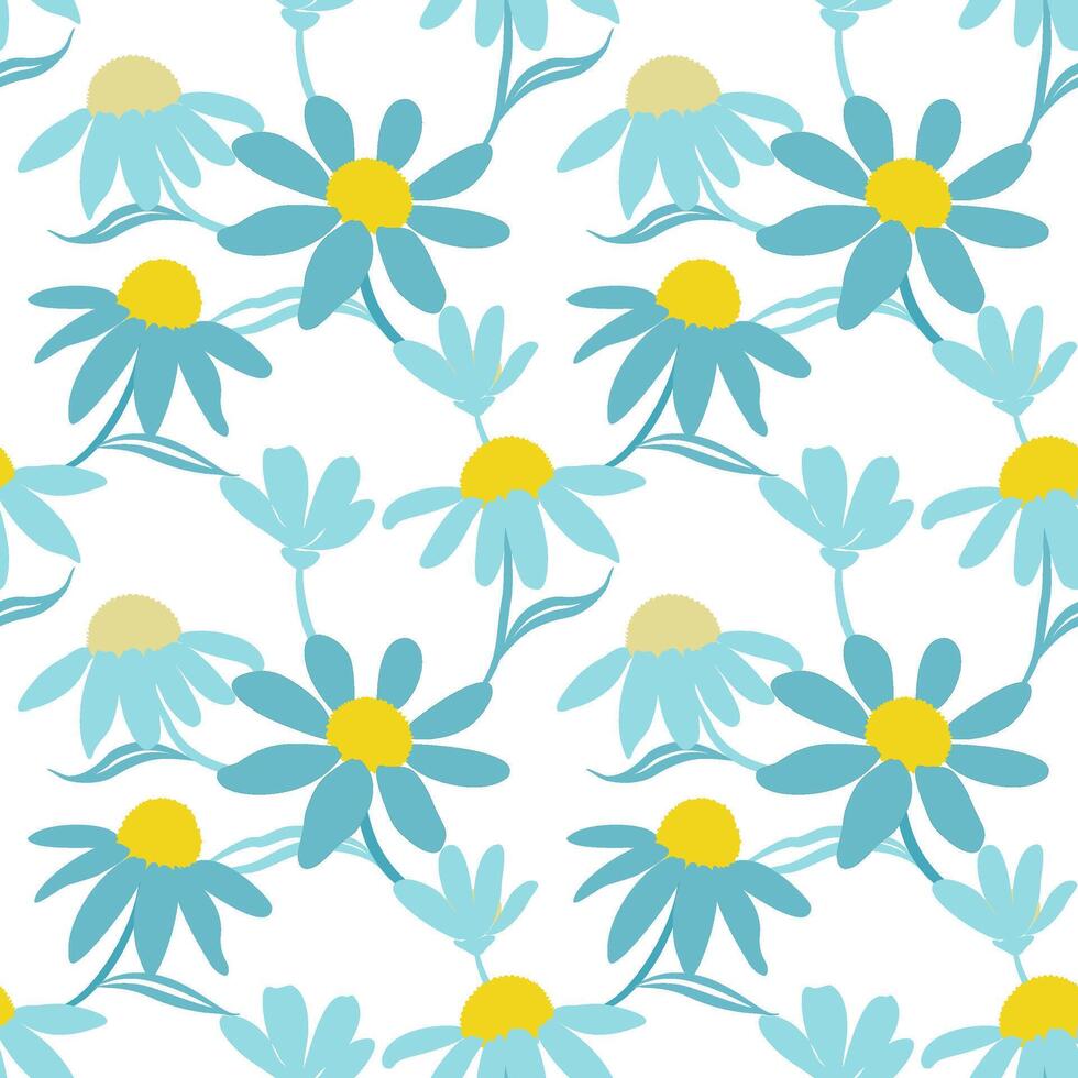 980x980 Hand drawn blue and yellow daisy petal flower blossom seamless pattern, abstract floral drawing on white background for Clothing fashion textiles printing, wallpaper and wrapping