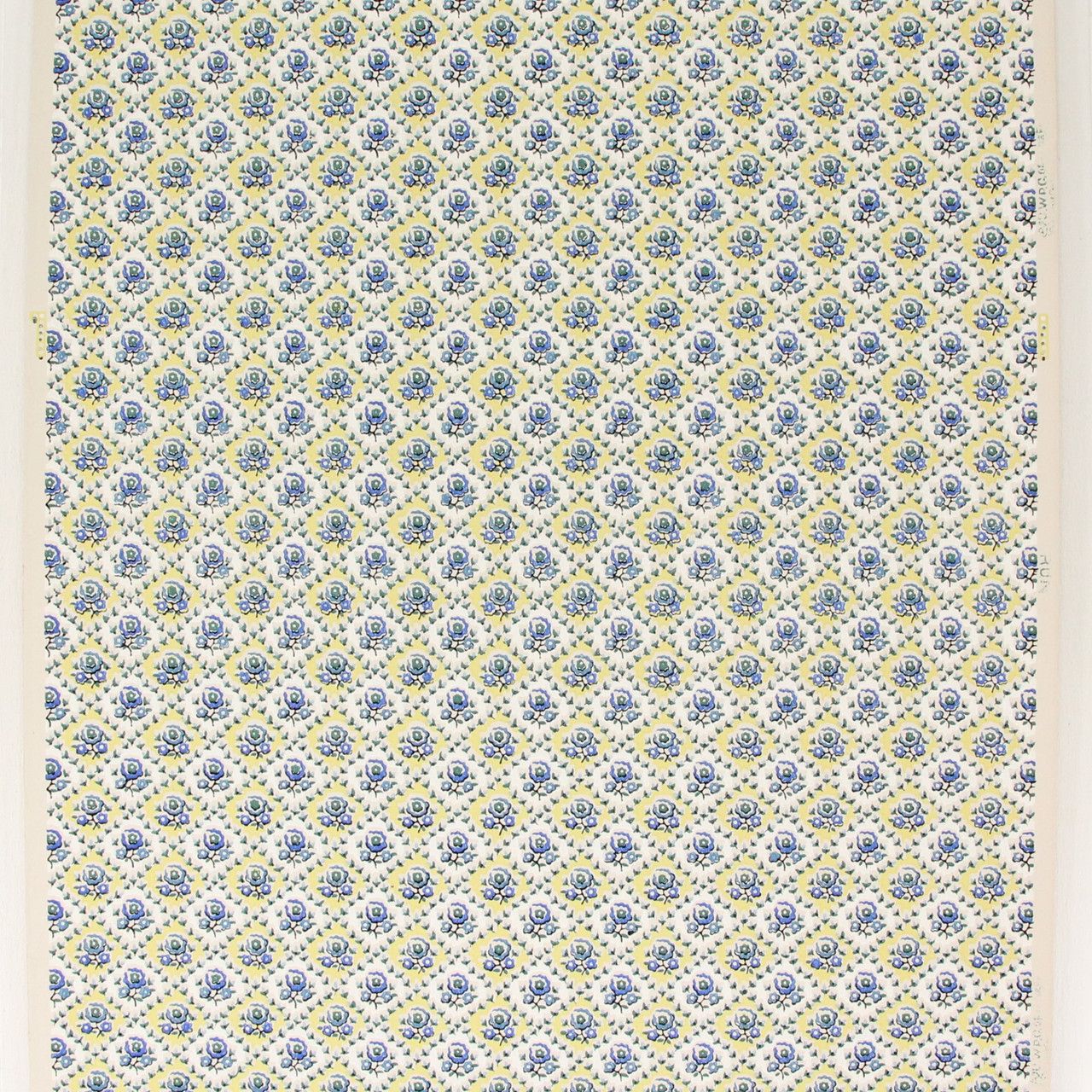 1280x1280 1940s Vintage Wallpaper Blue Flowers on Yellow White Geometric's Vintage Wallpaper