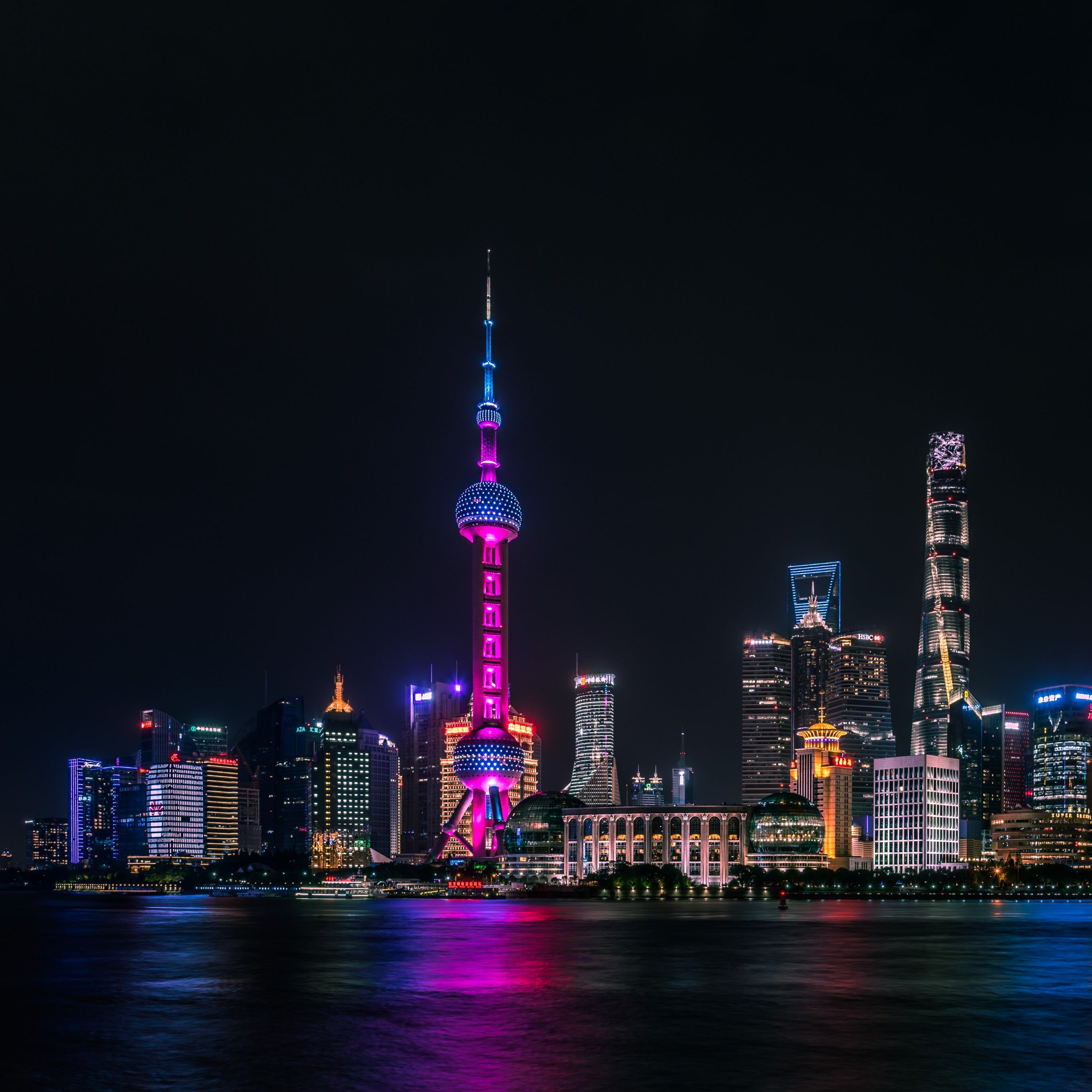 2732x2732 Shanghai City Wallpaper 4K, Skyline, Night time, Cityscape