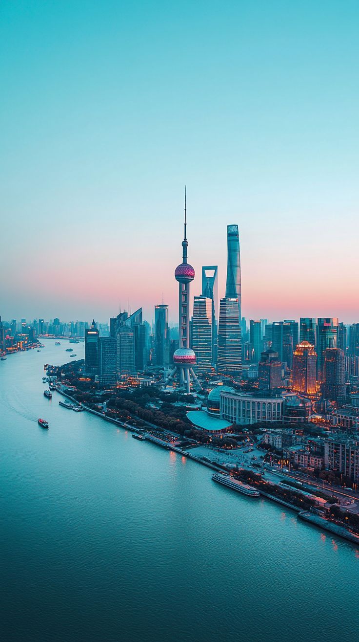 736x1313 The Bund Shanghai Skyline Glow Wallpaper