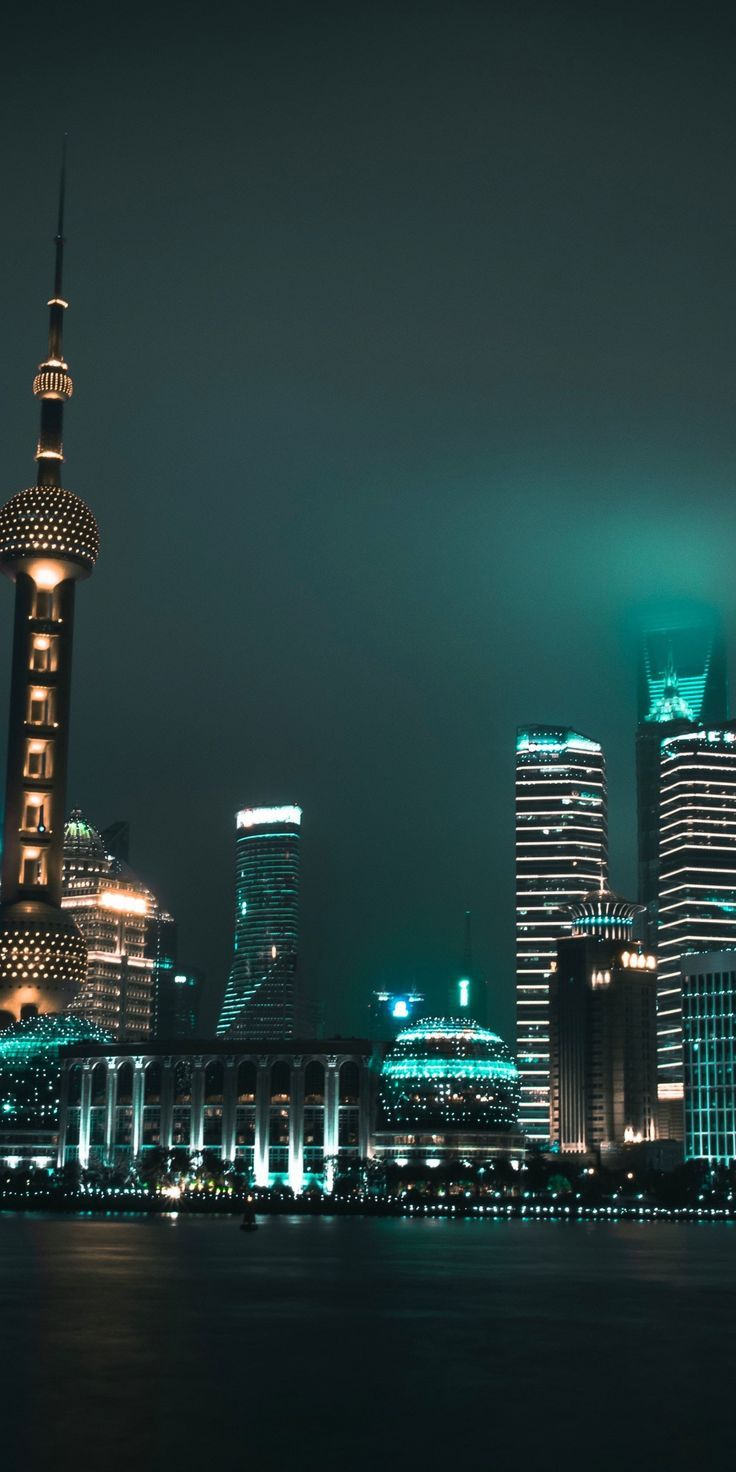 736x1472 The Bund, Shanghai, cityscape, night, 1080x2160 wallpaper