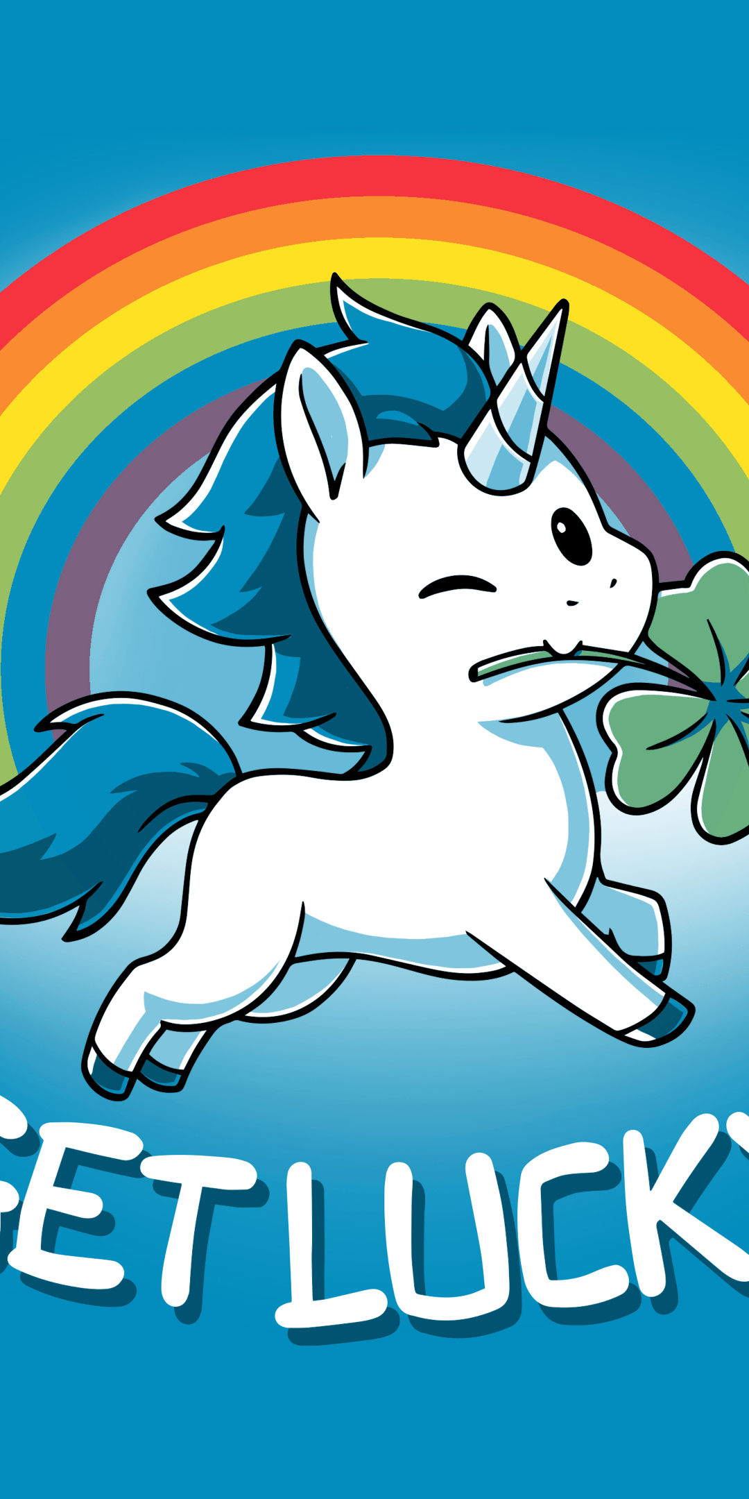 1080x2160 Get lucky Wallpaper 4K, Unicorn, Rainbow, Blue background