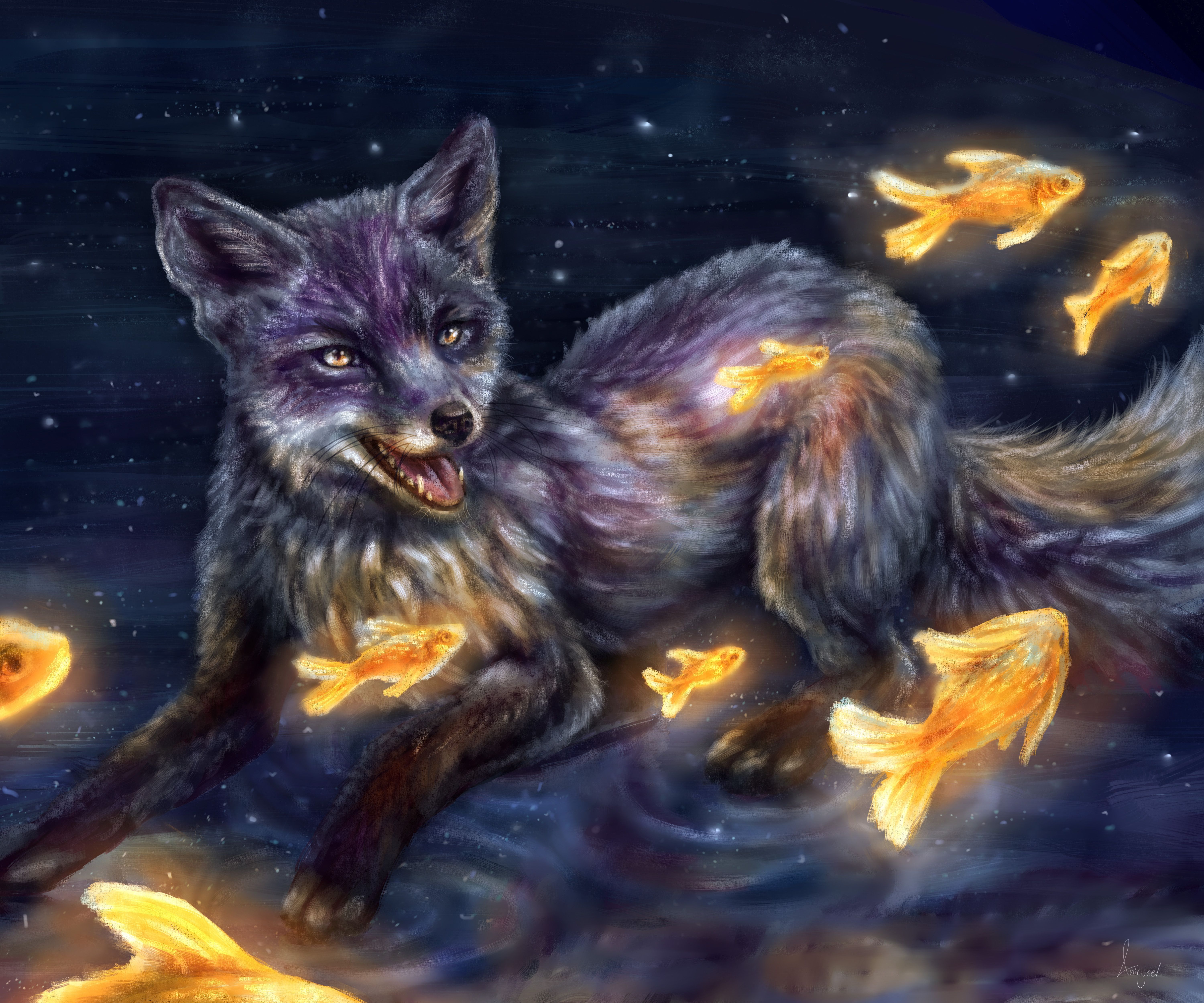 6000x5000 Download wallpaper 6000x5000 fox, fish, illusion, art HD background