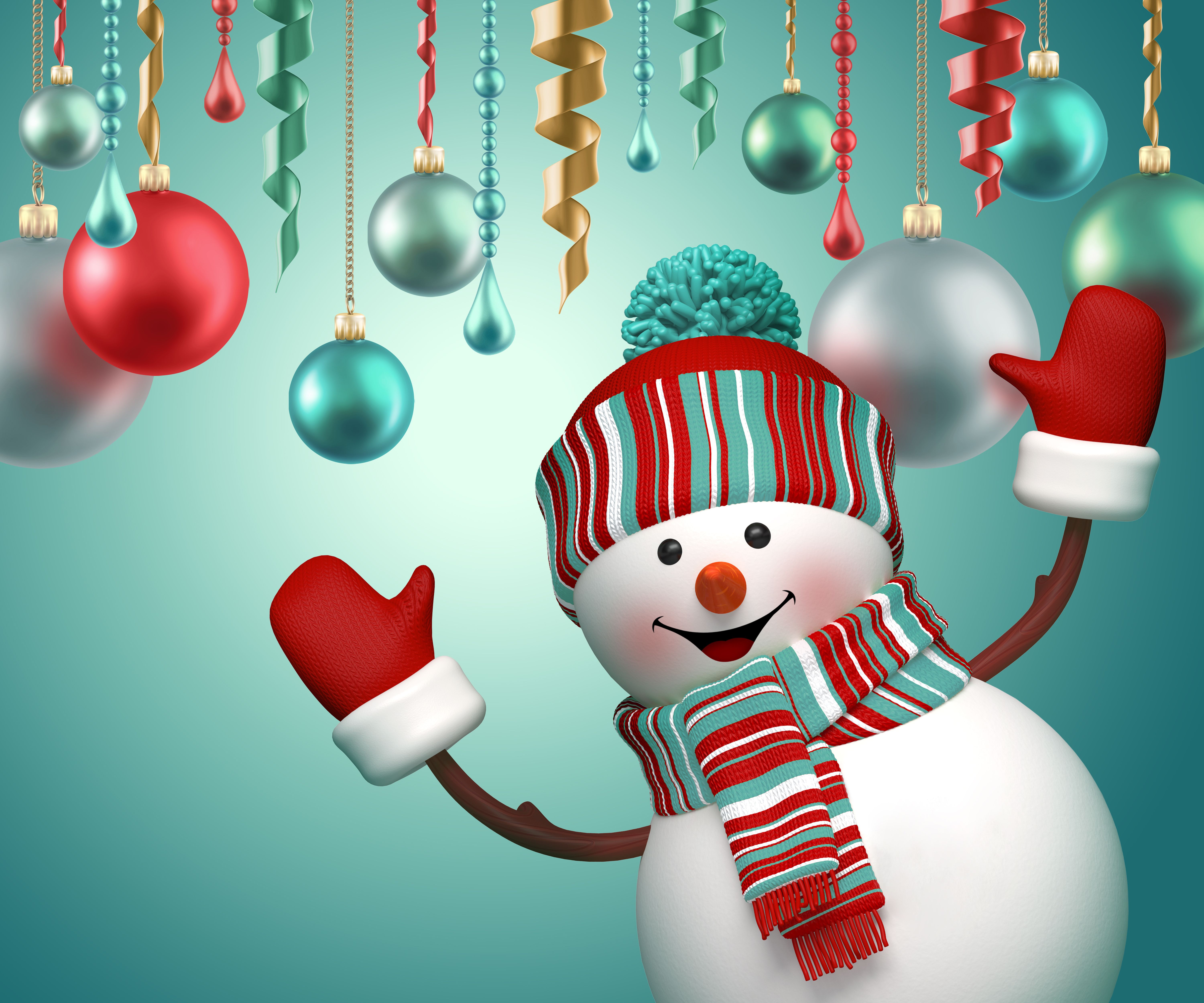 6000x5000 Wallpaper balls, new year, Christmas, snowman, Christmas, New Year, cute, snowman for mobile and desktop, section новый год, resolution 6000x5000