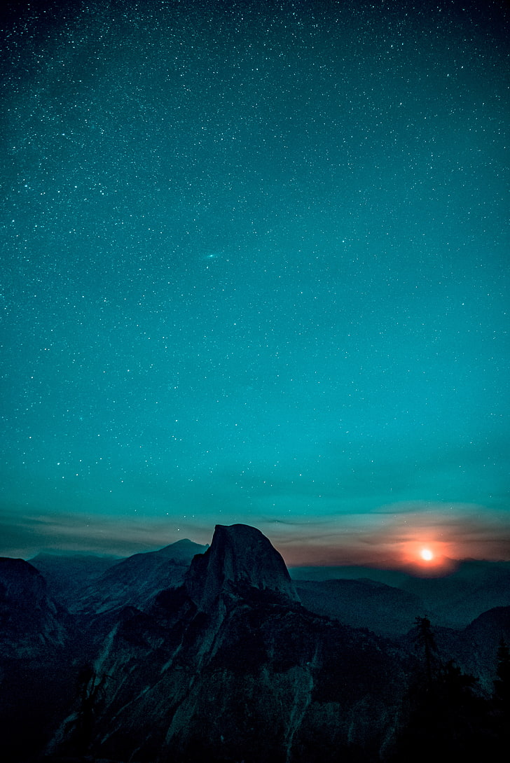 728x1090 HD wallpaper: sunset, nature, mountains, starry night, Half Dome, star