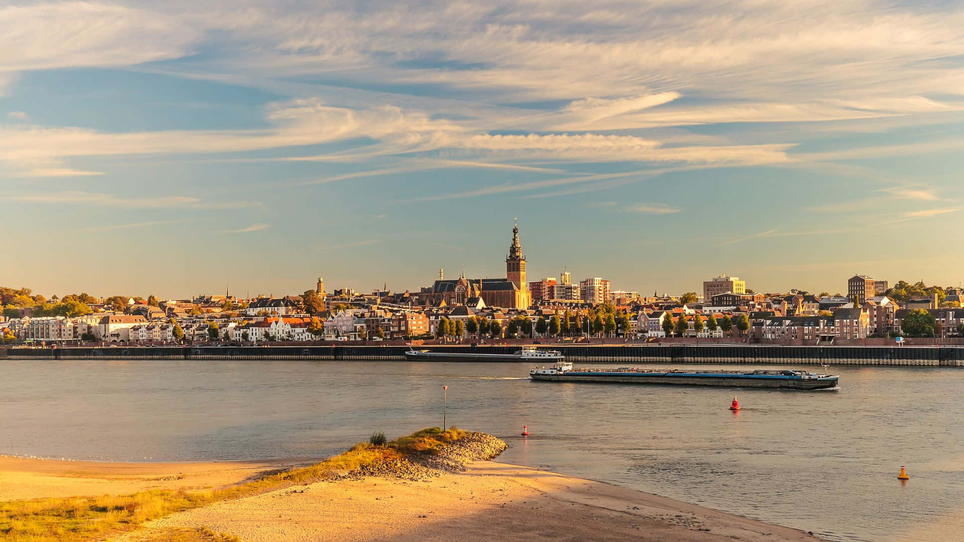 1920x1080 Download Nijmegen Cityscape Sunset River View Wallpaper