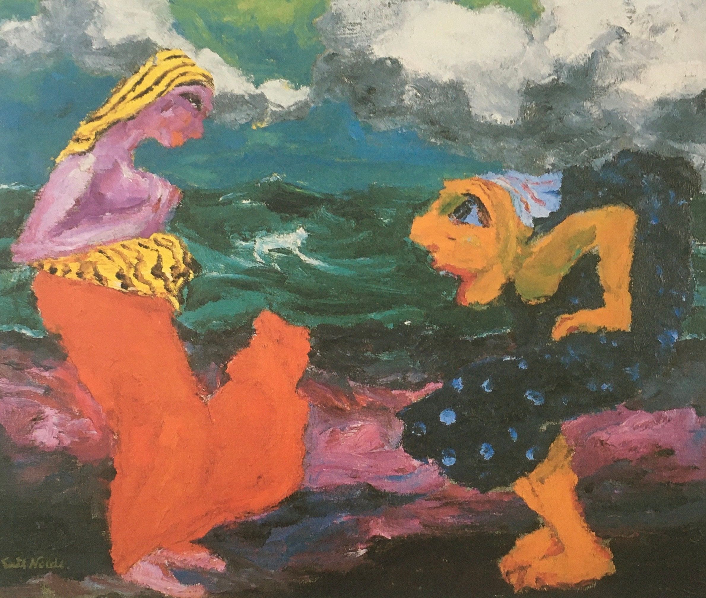 2379x2016 Original Vintage Print 1985 by Emil Nolde. Meeting on the Beach (1921) German Art, Modern Art, Home Decor, Wall Art