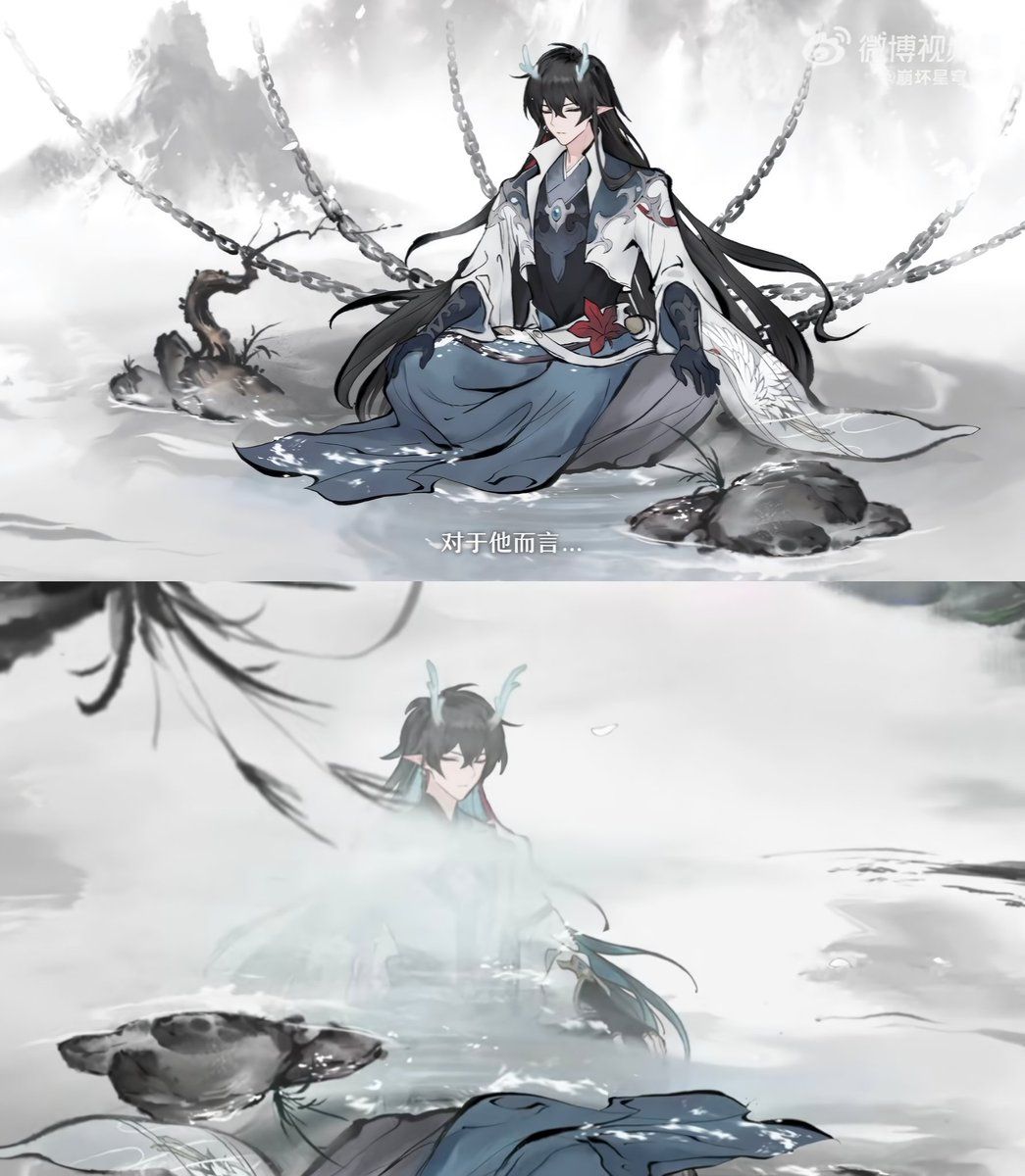 1045x1200 WAIT, SO the one sitting chained up is Dan Feng, and the reflection is Dan Heng?! Is that correct??? DF's original clothes