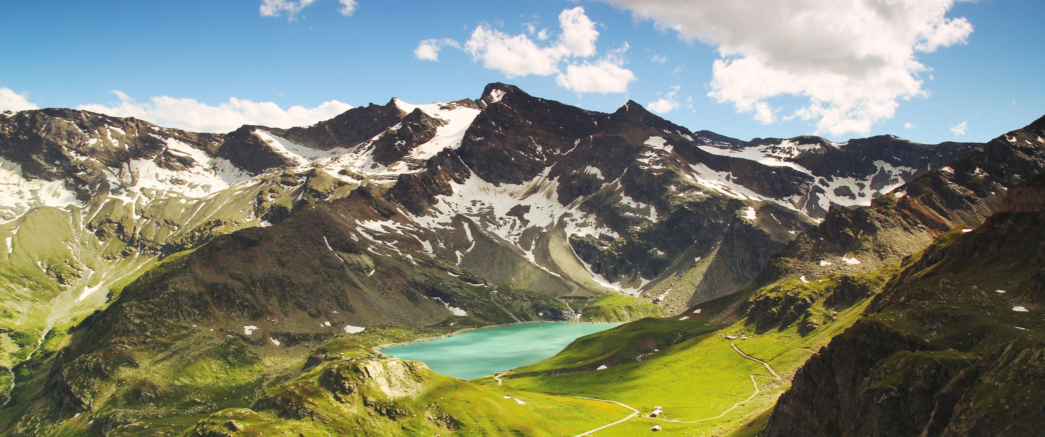 3440x1440 Ceresole Reale Wallpaper 4K, Summer, Mountains, Lake