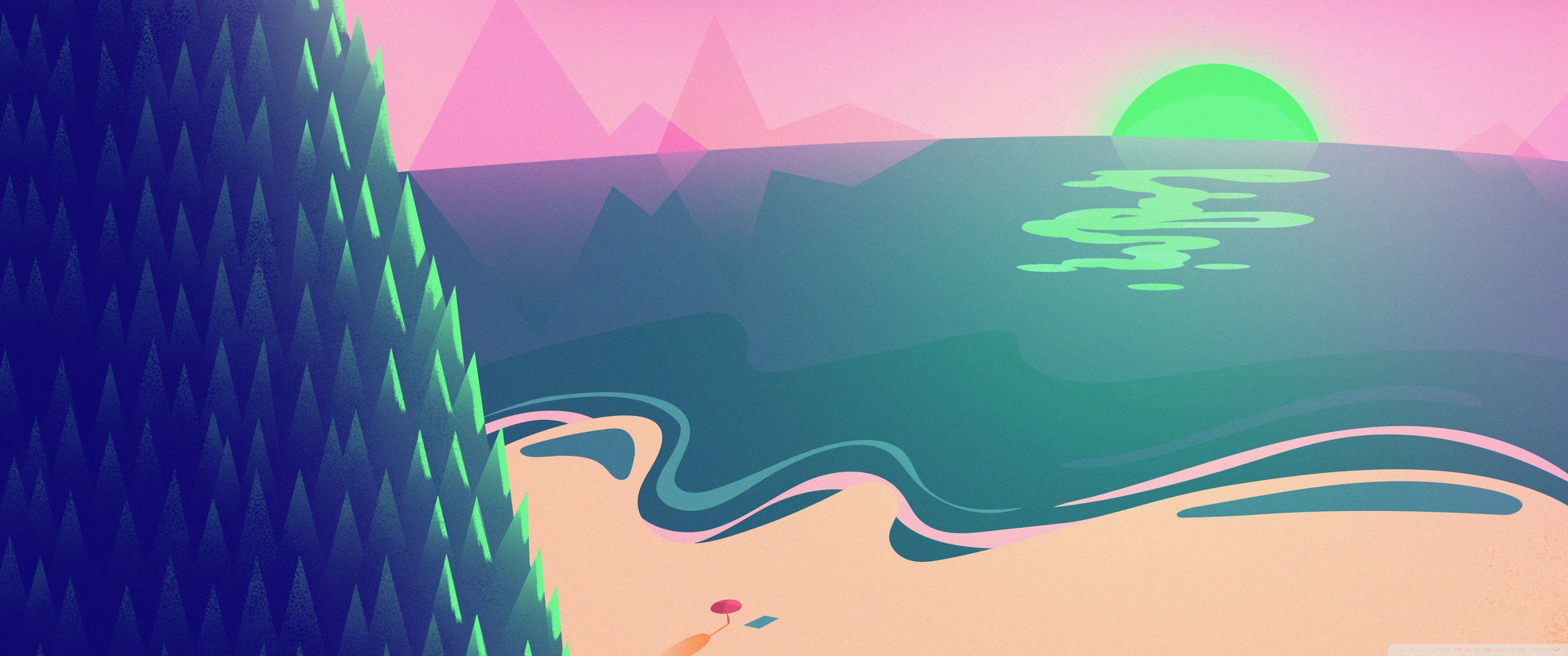 3440x1440 Sun, Sea, Beach, Mountain, Summer Illustration 4K UHD Wallpaper for UltraHD Desktop and TV : Widescreen and UltraWide Display : Dual Monitor : Smartphone and Tablet Devices
