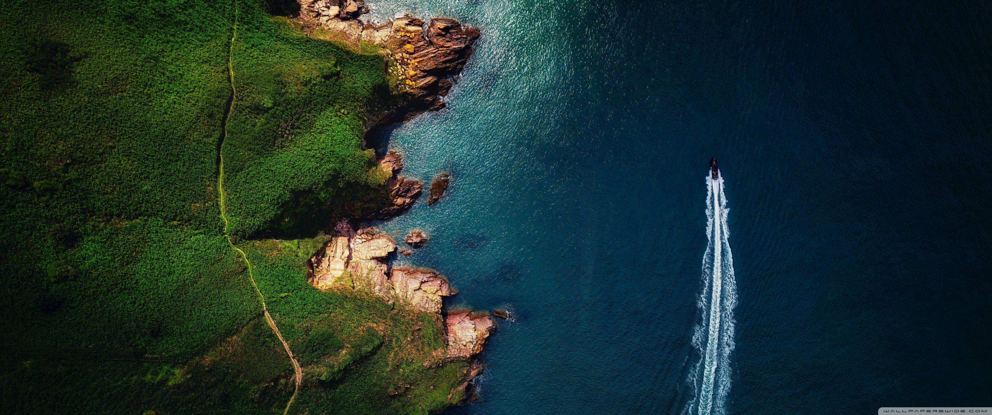 3440x1440 Summer Boating along the Coastline 4K UHD Wallpaper for UltraHD Desktop and TV : Widescreen and UltraWide Display : Dual Monitor : Smartphone and Tablet Devices