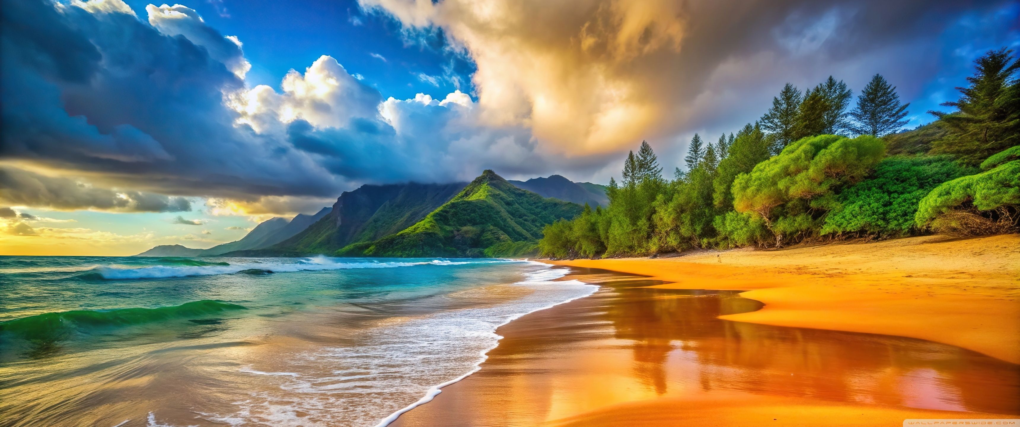 3440x1440 Beach, Wave, Vacation, Summer, Travel, Clouds 4K UHD Wallpaper for UltraHD Desktop and TV : Widescreen and UltraWide Display : Dual Monitor : Smartphone and Tablet Devices
