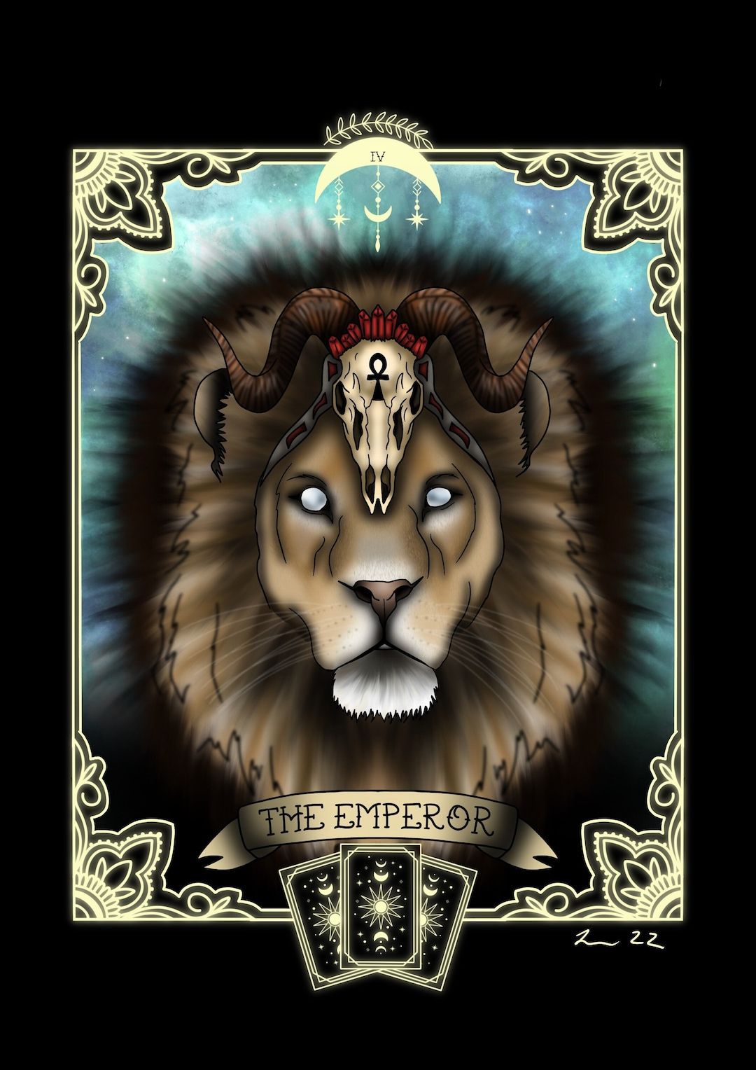 1080x1528 The Emperor IV Tarot Card Print / Lion Illustration / Tarot Deck Print