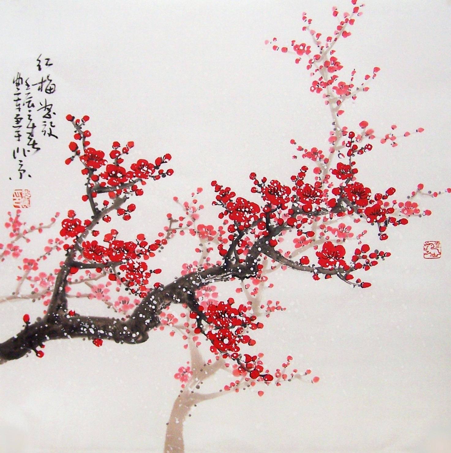 Japanese Cherry Blossom Tree Art ~ Blossom Cherry Painting Tree Canvas ...