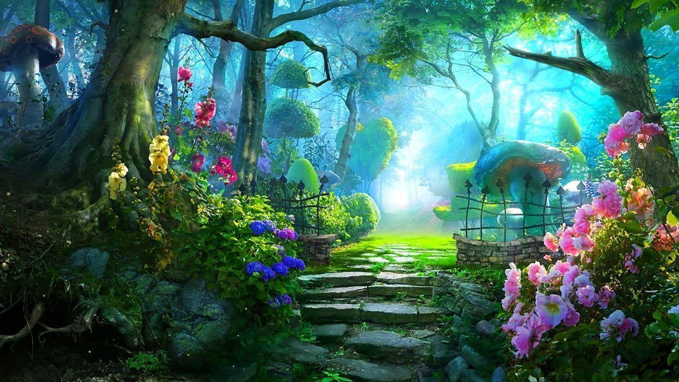 Fantasy magical enchanted fairy tale landscape fabulous fairytale garden  mysterious background and glowing in nightMagical fantasy fairy tale  scenery night in a forest generate ai 24495273 Stock Photo at Vecteezy