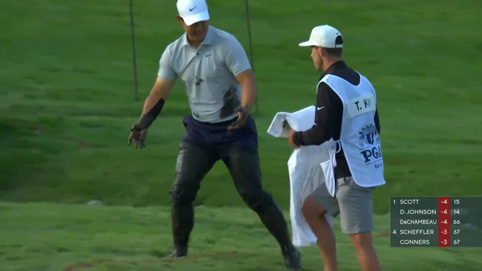 1600x900 Tom Kim falls in mud, washes off in water at the PGA Championship