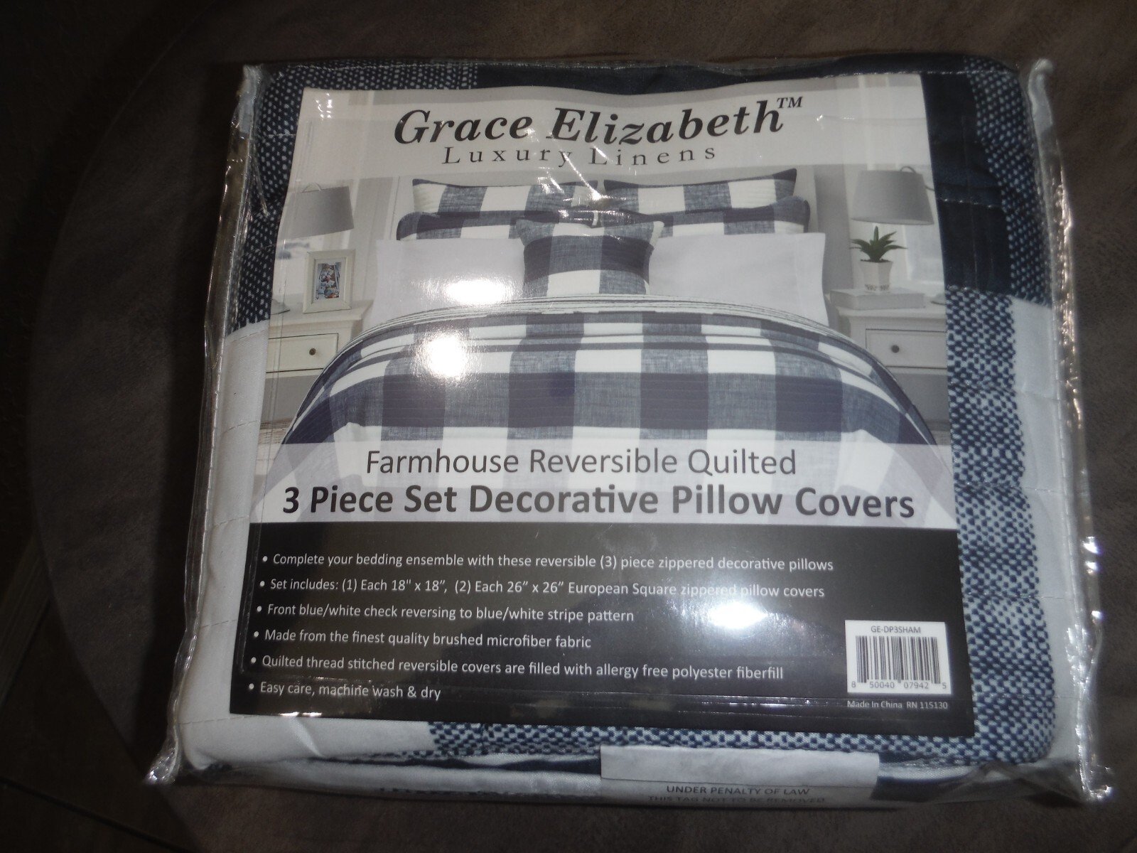 1600x1200 Grace Elizabeth Farmhouse Reversible Quilted Decorative Pillow Covers 3 Piece