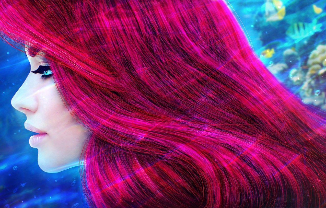 1332x850 Wallpaper girl, hair, mermaid, red, Ariel, art, disney, princess