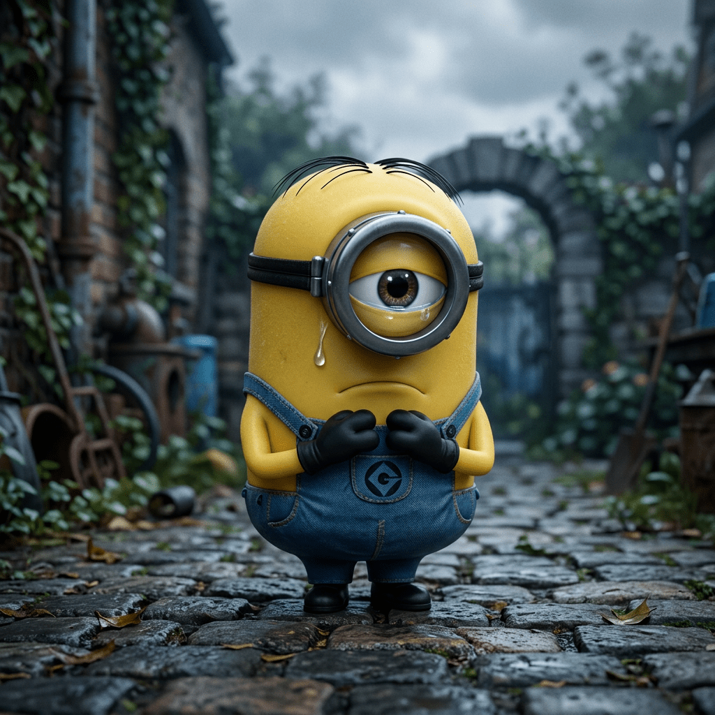 1024x1024 Sad Minion Character From Despicable Me: Expressing Melancholy. AI Art Generator. Easy Peasy.AI
