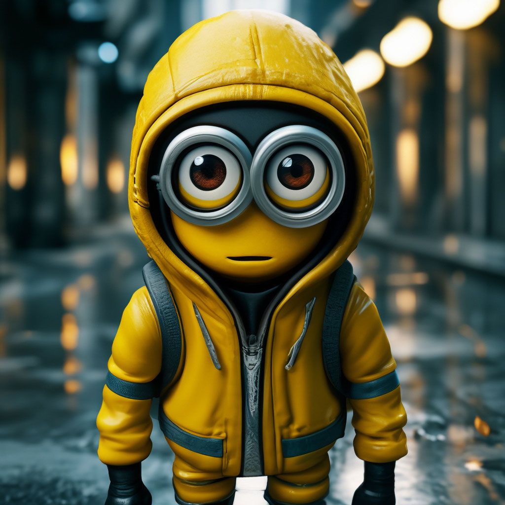 1024x1024 Sad minion with bulging big eyes in adidas clothes