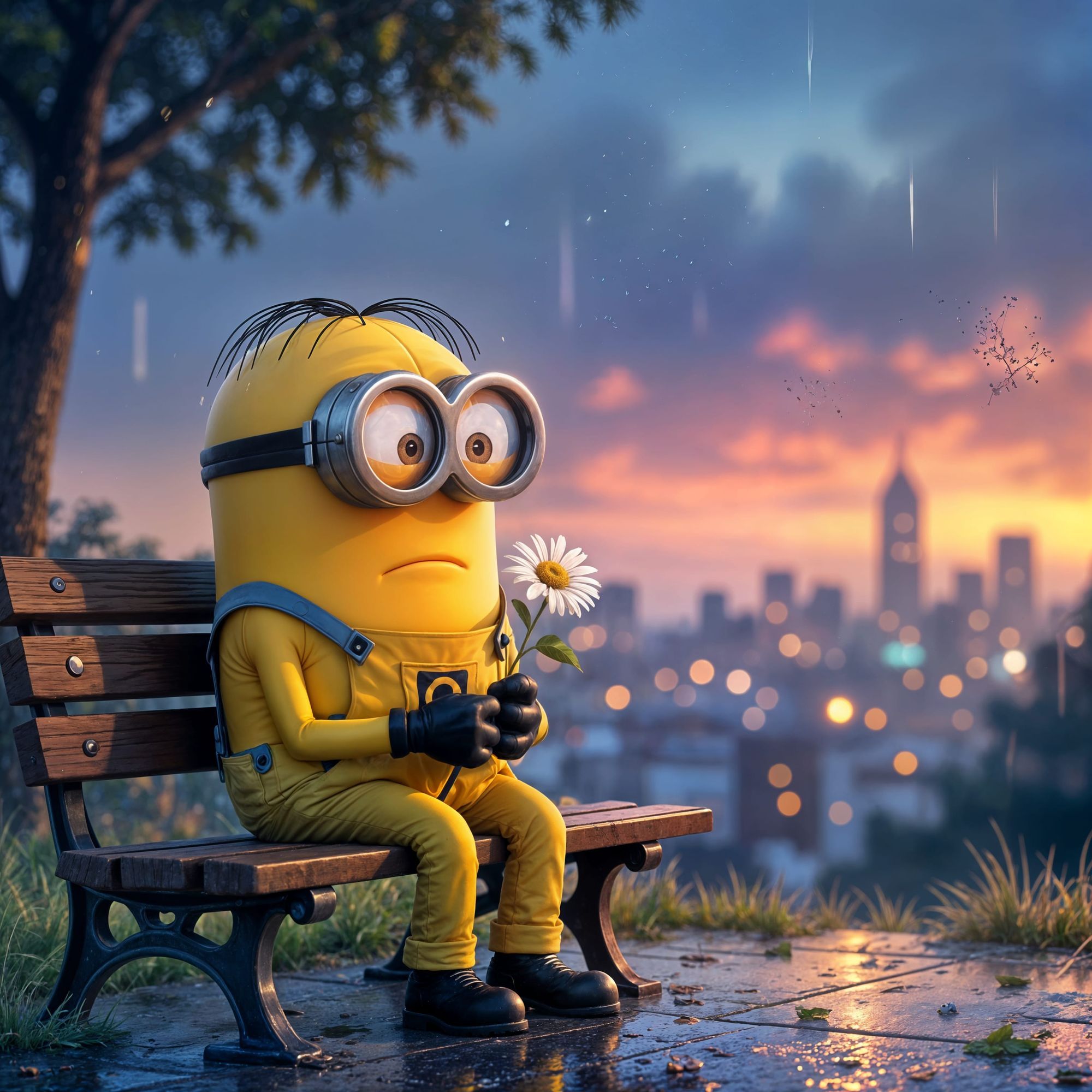 2000x2000 Heartbroken Minion At Twilight: Ghibli Style Sadne
