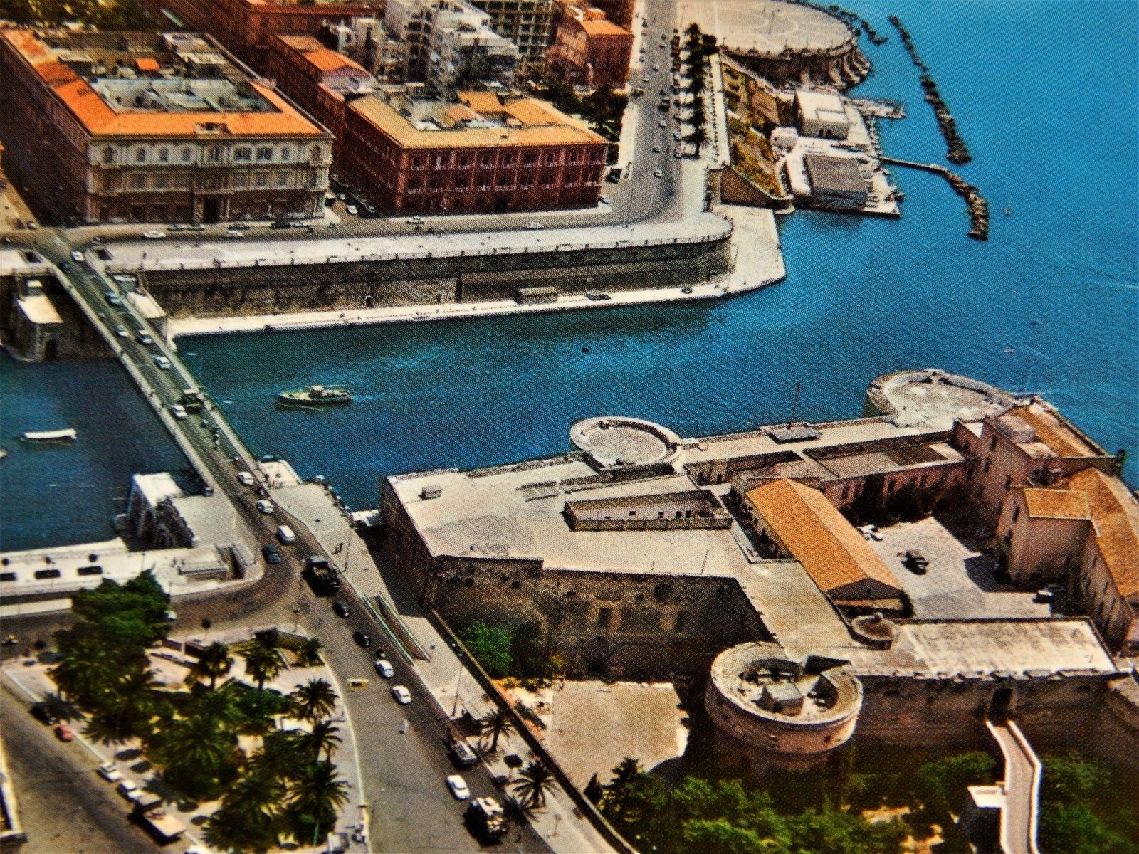 1600x1200 Vintage Postcard, TARANTO, ITALY, Aerial View Of Swing Bridge & Aragonese Castle