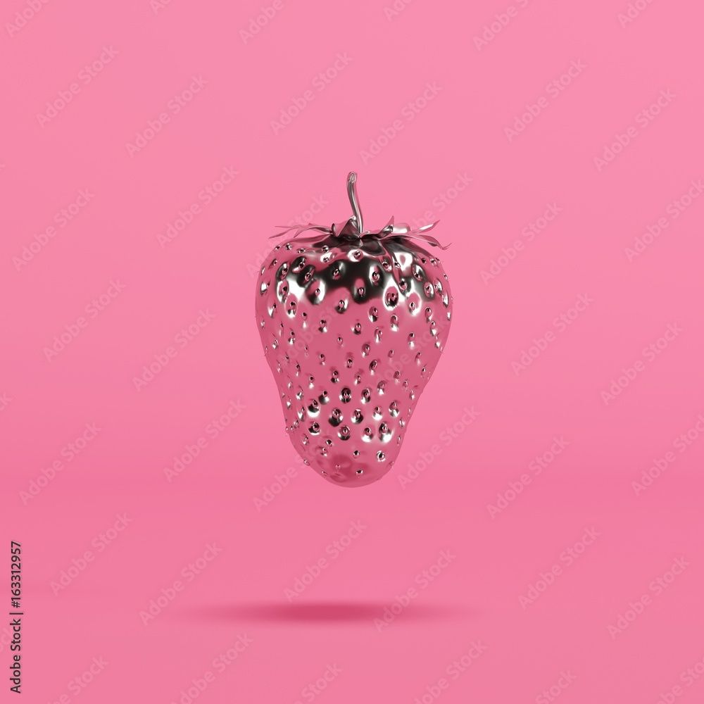 1000x1000 Chrome Strawberry on pink background. minimal idea food concept
