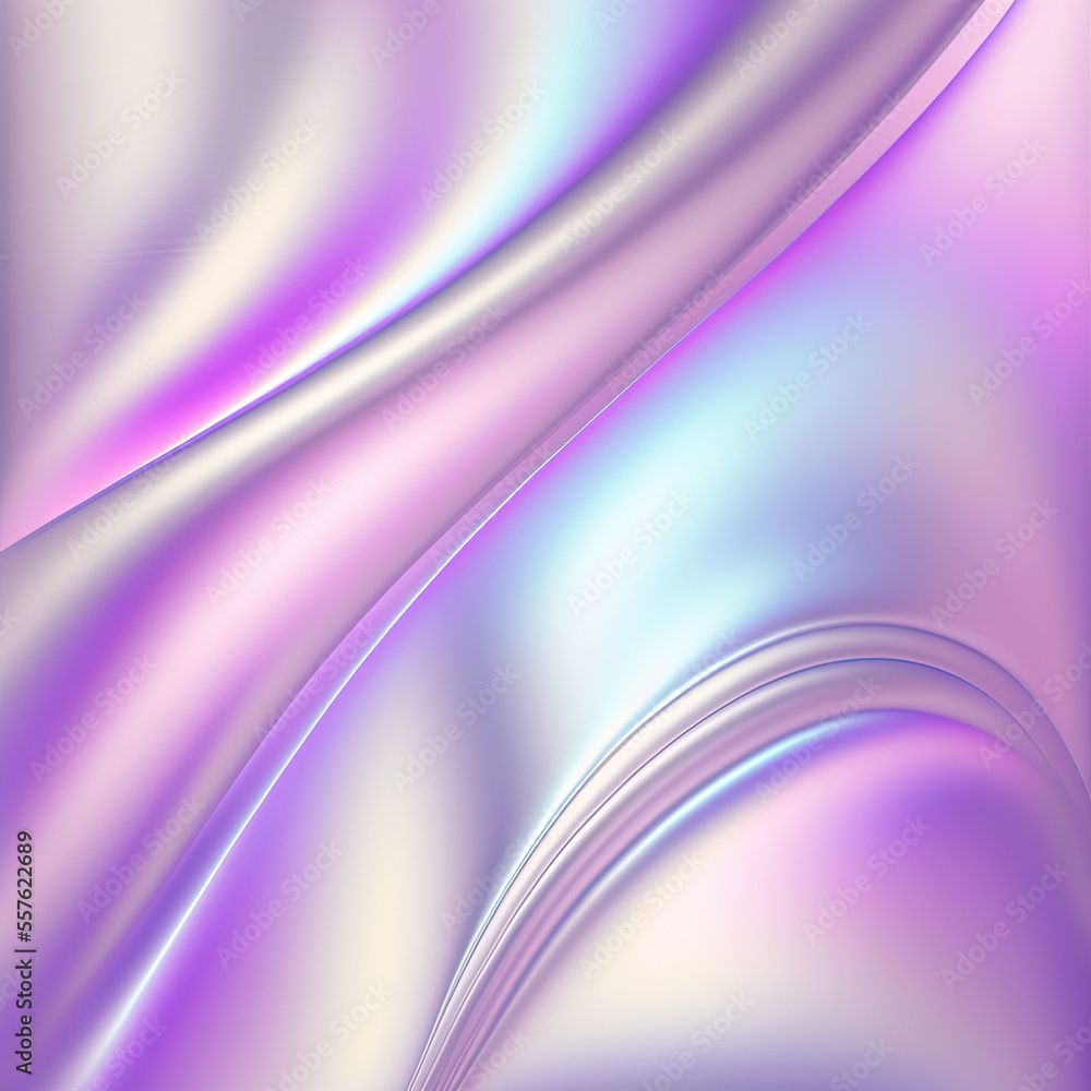 1000x1000 waves, dreamy digital holographic background, metallic lavender and unicorn pink chrome futuristic tech background. Generative AI Stock Illustration
