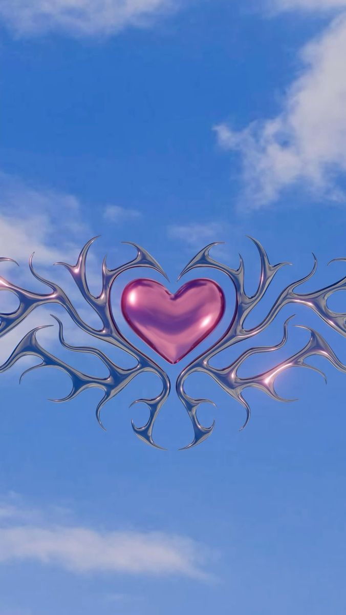676x1200 Grunge Y2K Valentine Wallpaper. Chrome Heart, Pink, Sky, 3D. Heart y2k wallpaper, Heart pink, Iridescent heart