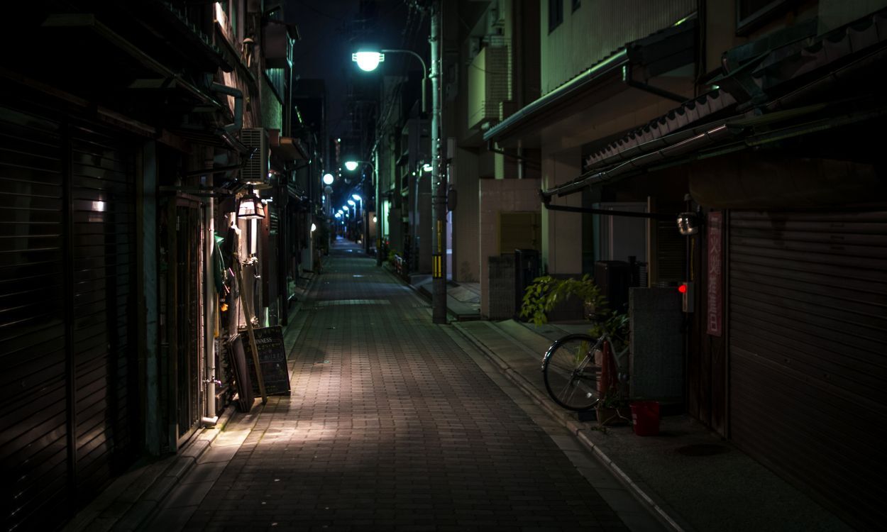1250x750 Wallpaper Empty Street With Lighted Lamp Posts During Night Time, Background Free Image