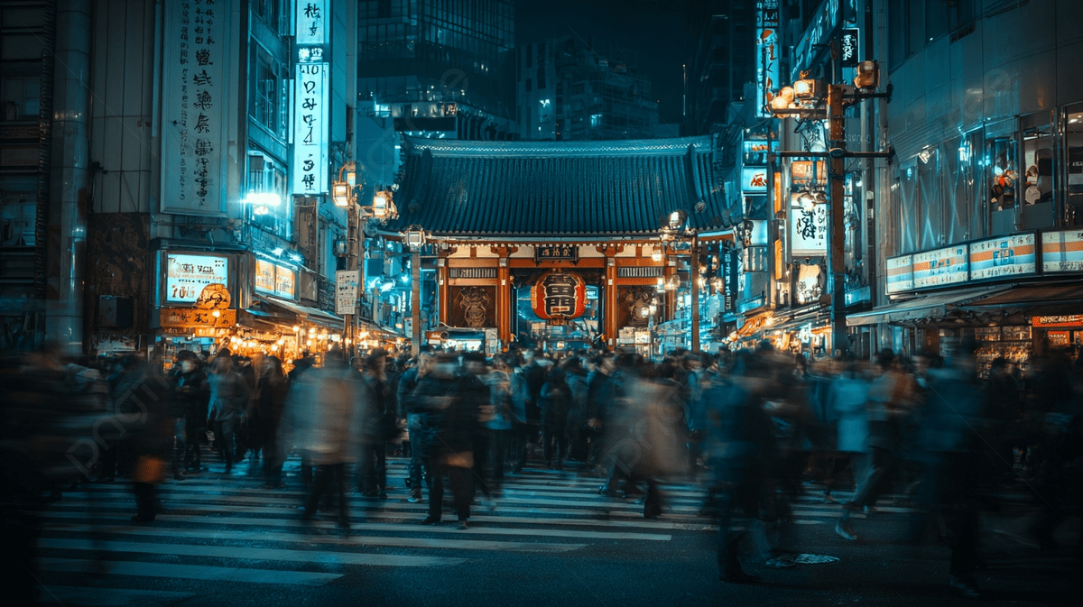1200x673 Tokyo Night Street Time Lapse With Neon Crowd And Distant Temple, Tokyo Street, Night, Neon Lights Background Image And Wallpaper for Free Download