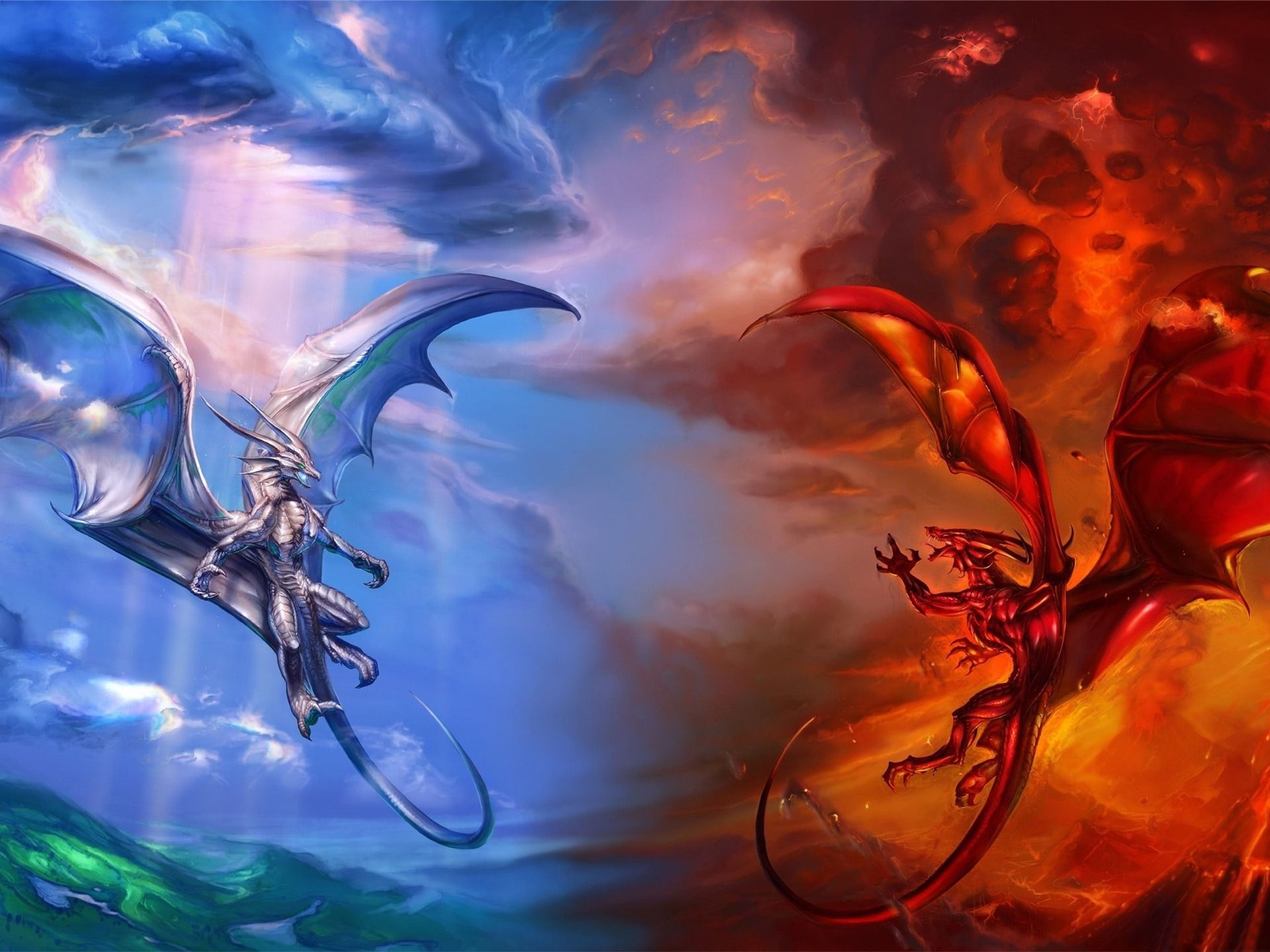 1920x1440 Ice Dragon Vs Fire Dragon Dragon Theme Artistic Design Wallpaper